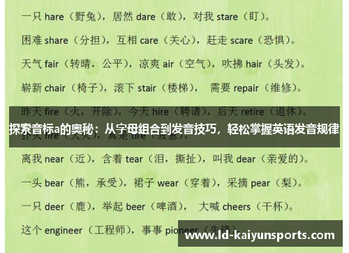 探索音标a的奥秘：从字母组合到发音技巧，轻松掌握英语发音规律
